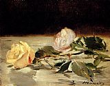 Edouard Manet Famous Paintings - Two Roses On A Tablecloth